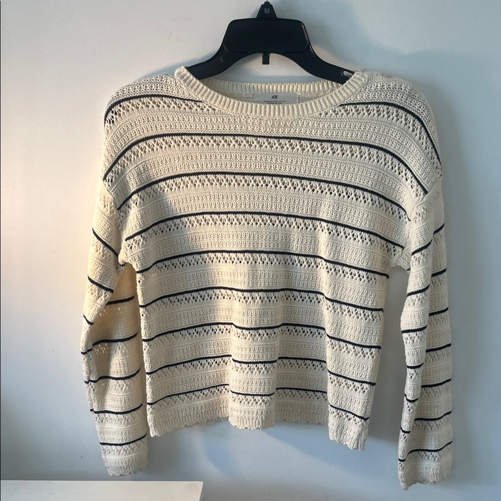 H&M Cream and Black Striped Knit Sweater